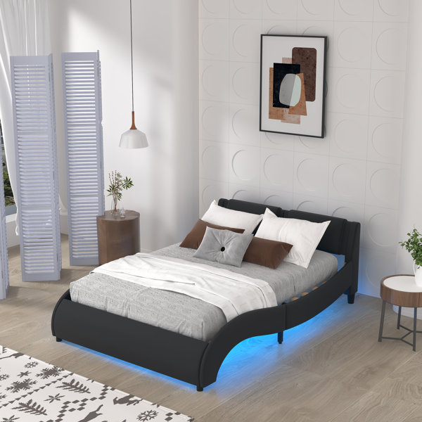 Ivy Bronx Upholstered Faux Leather Platform Bed With LED Light Bed